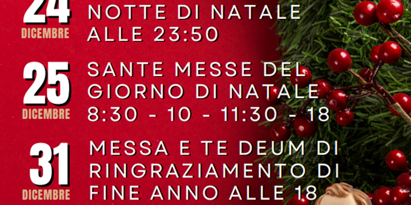 Orario delle celebrazioni di Natale e Capodanno