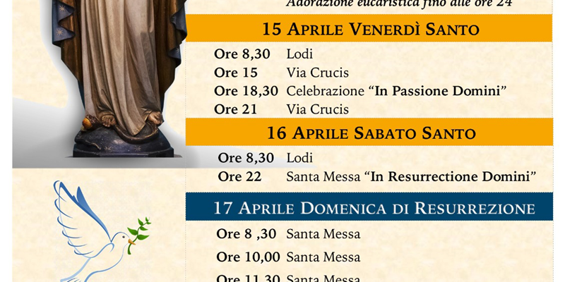Orario delle celebrazioni della Pasqua