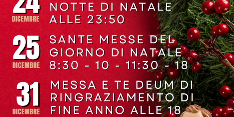 Orario delle celebrazioni di Natale e Capodanno